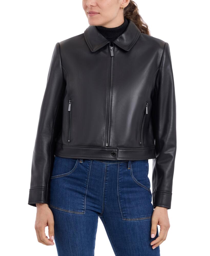 Michael Michael Kors Women's Leather Zip-Front Coat - Black Cover