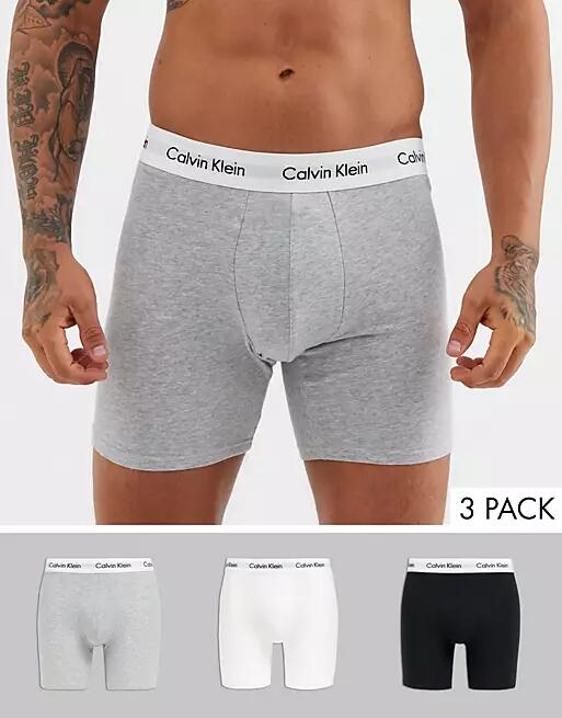 Calvin Klein Cotton Stretch 3 pack boxer briefs in black, white and gray-Multi Cover