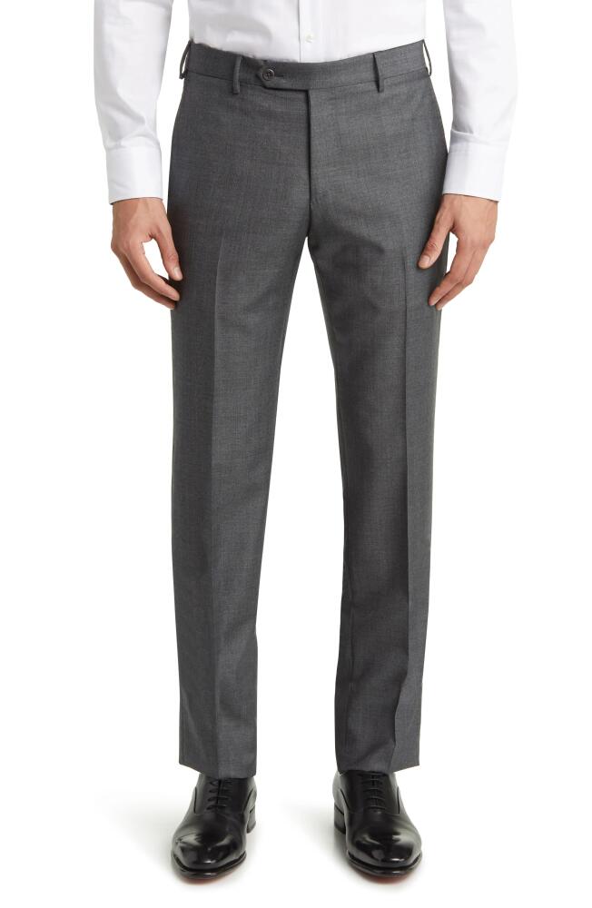 Zanella Parker Classic Wool Sharkskin Dress Pants in Med Grey Cover