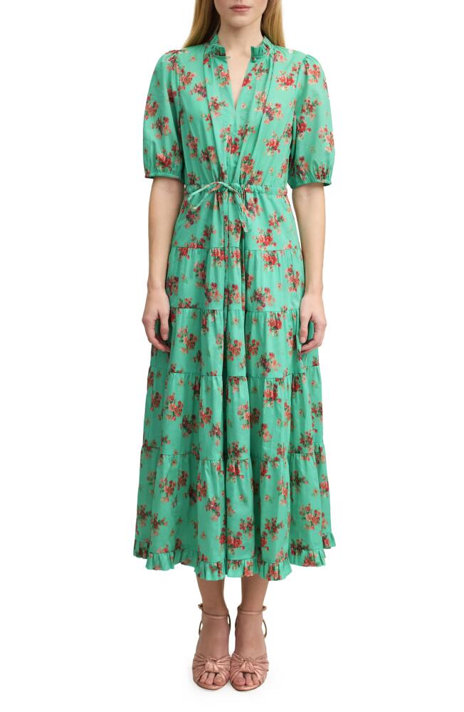 LK Bennett Hedy Tiered Ruffle Tie Waist Cotton Dress in Green Cover