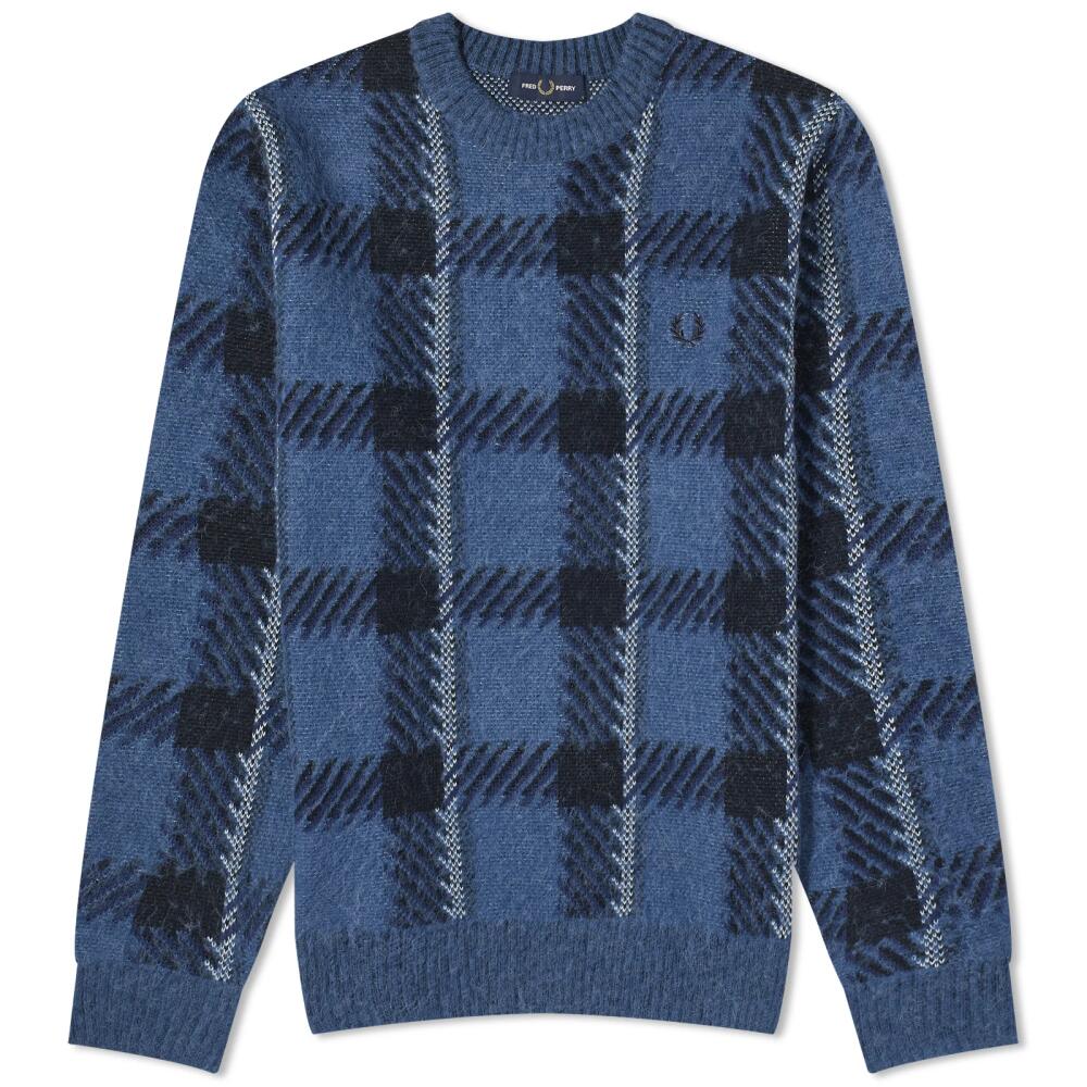 Fred Perry Men's Glitch Tartan Crew Jumper in Midnight Blue Cover