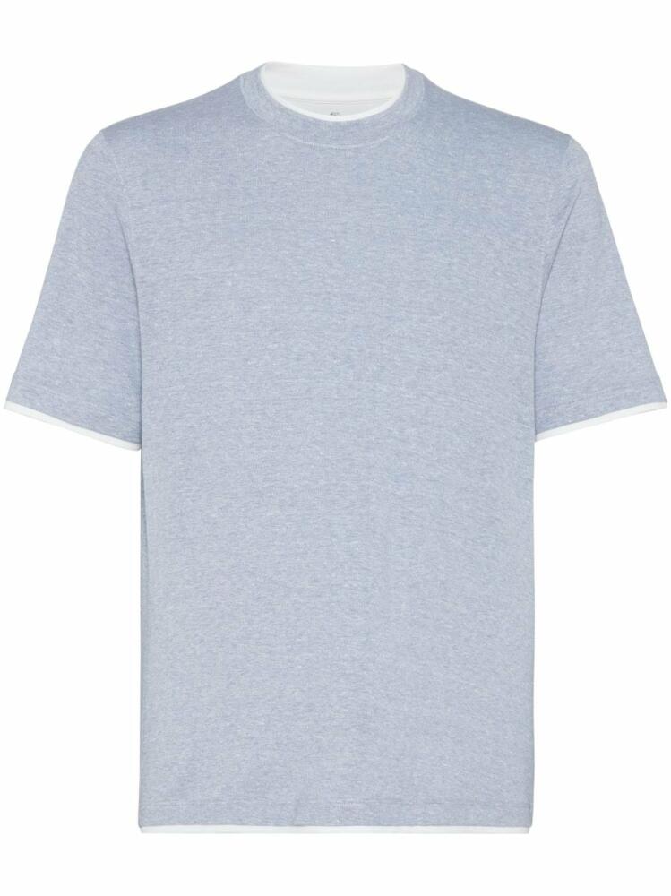 Brunello Cucinelli layered cotton-linen T-shirt - Blue Cover