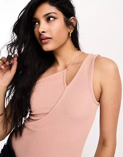 River Island asymmetric bodysuit in light pink Cover