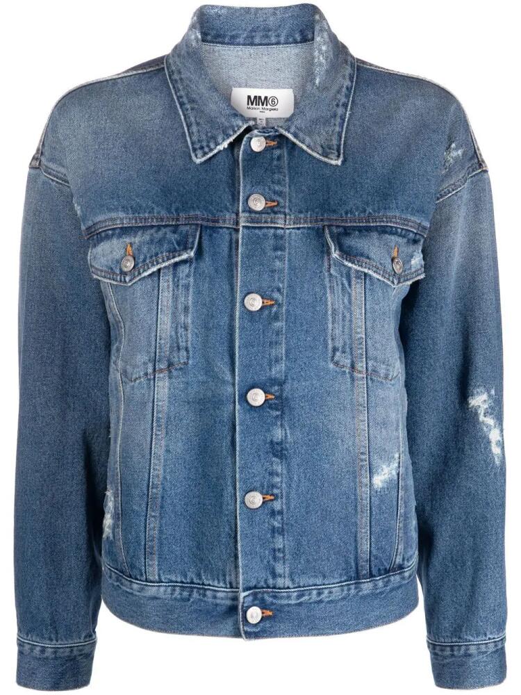 MM6 Maison Margiela distressed-effect denim jacket - Blue Cover