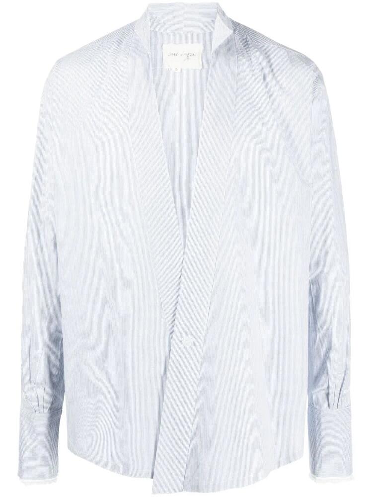 Greg Lauren pinstripe V-neck long-sleeve shirt - Blue Cover