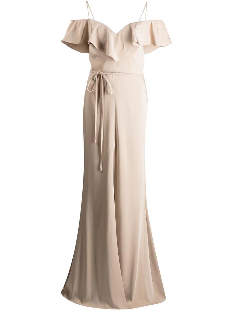 Marchesa Notte Bridesmaids ruffle-trim floor-length gown - Brown Cover