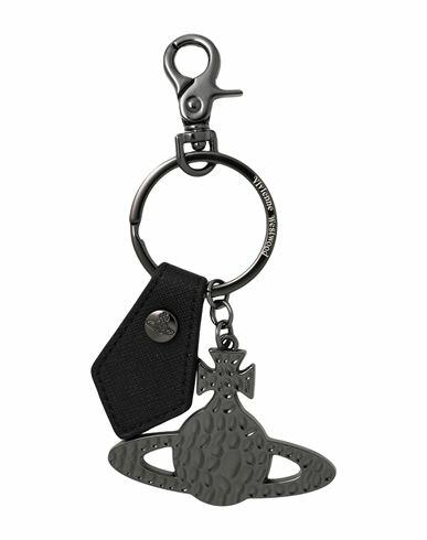 Vivienne Westwood Hammered Orb Gunmetal Woman Key ring Black Iron, Leather Cover