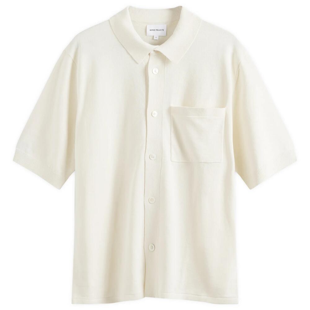 Norse Projects Men's Rollo Full Button Knit Polo in Kit White Cover