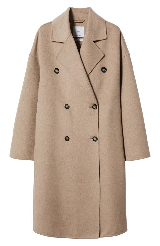 MANGO Oversize Double Breasted Wool Blend Coat in Medium Brown Cover