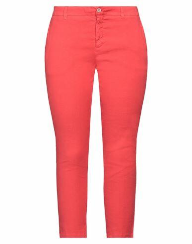 120% Lino Woman Pants Tomato red Linen, Cotton, Elastane Cover