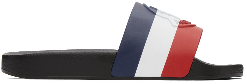 Moncler Black Striped Basile Slides Cover