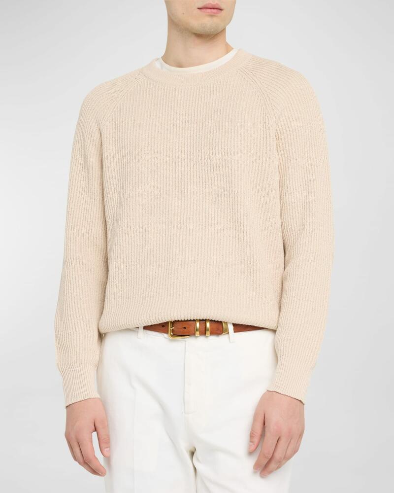 Brunello Cucinelli Men's Cotton Ribbed Crewneck Sweater Cover