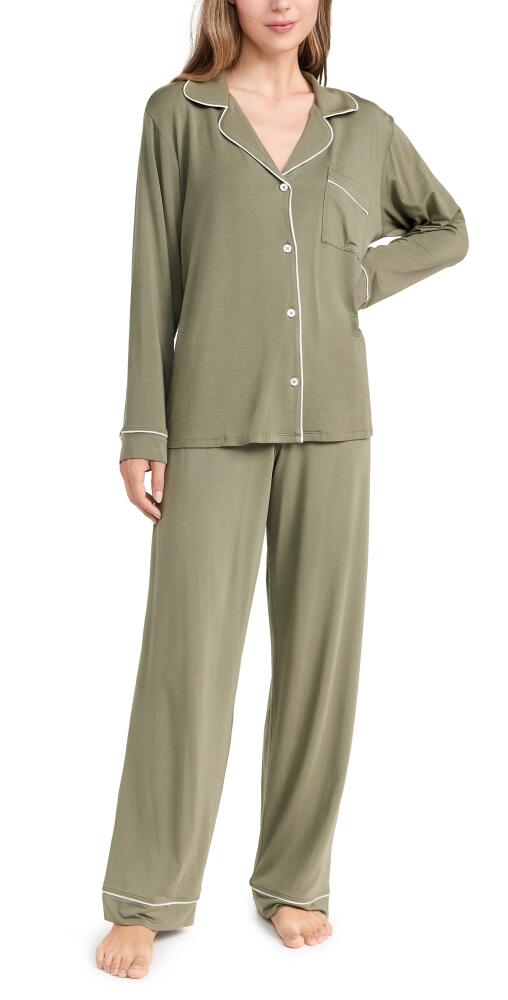 Eberjey Gisele Long PJ Set Moss/Ivory Cover