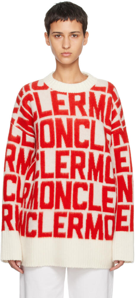 Moncler Red & White Jacquard Sweater Cover