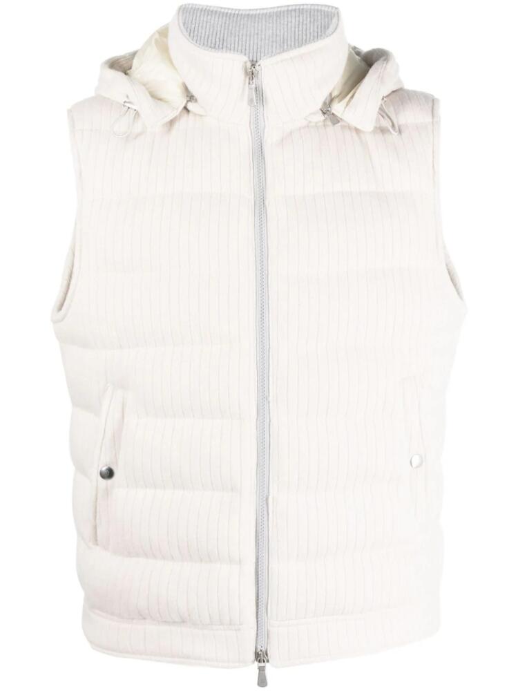 Eleventy ribbed-knit hooded gilet - Neutrals Cover