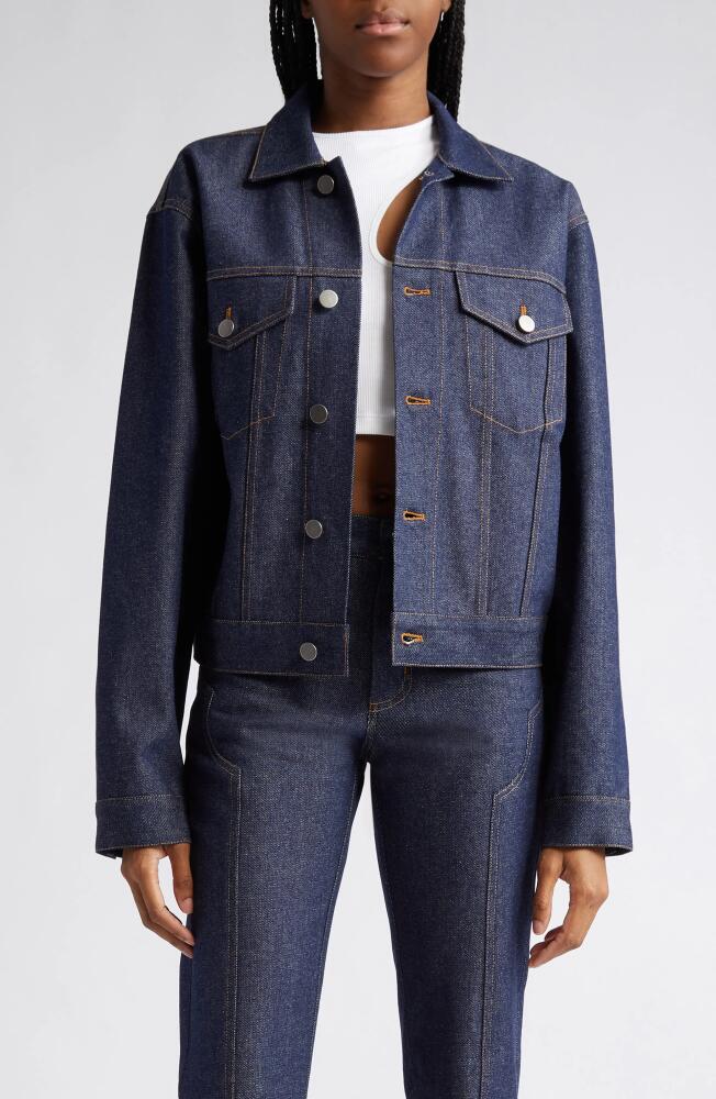 K. NGSLEY Gender Inclusive Crop Nonstretch Denim Trucker Jacket in Indigo Cover