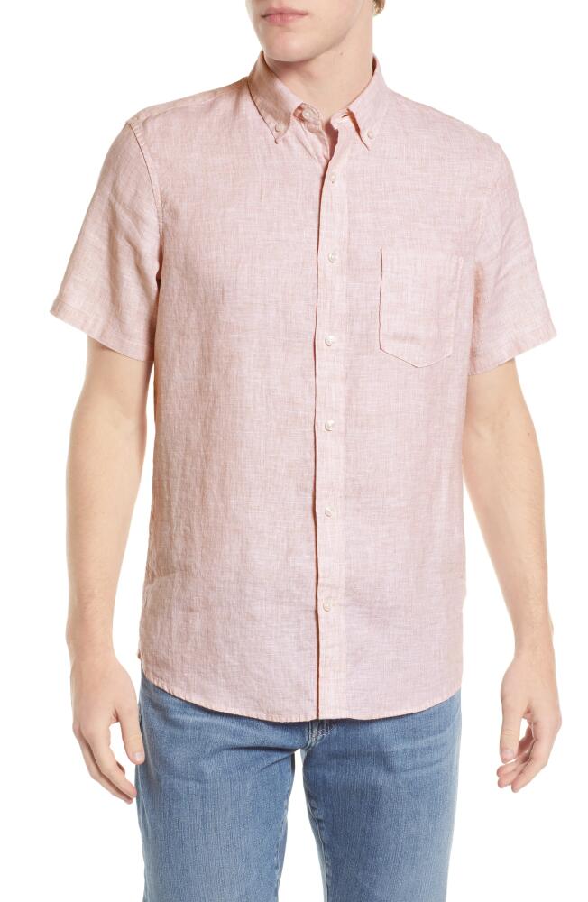 Nordstrom Trim Fit Short Sleeve Linen Button-Down Shirt in Pink Glass Eoe Cover