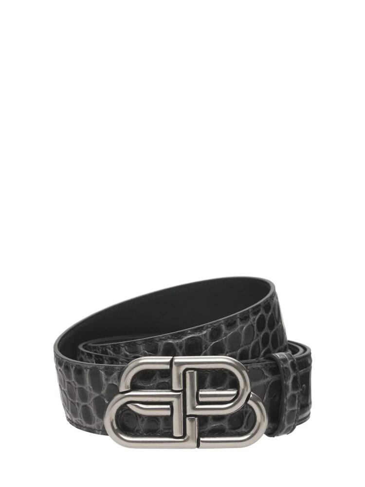 BALENCIAGA 2.8cm Bb Logo Croc Embossed Leather Belt Cover