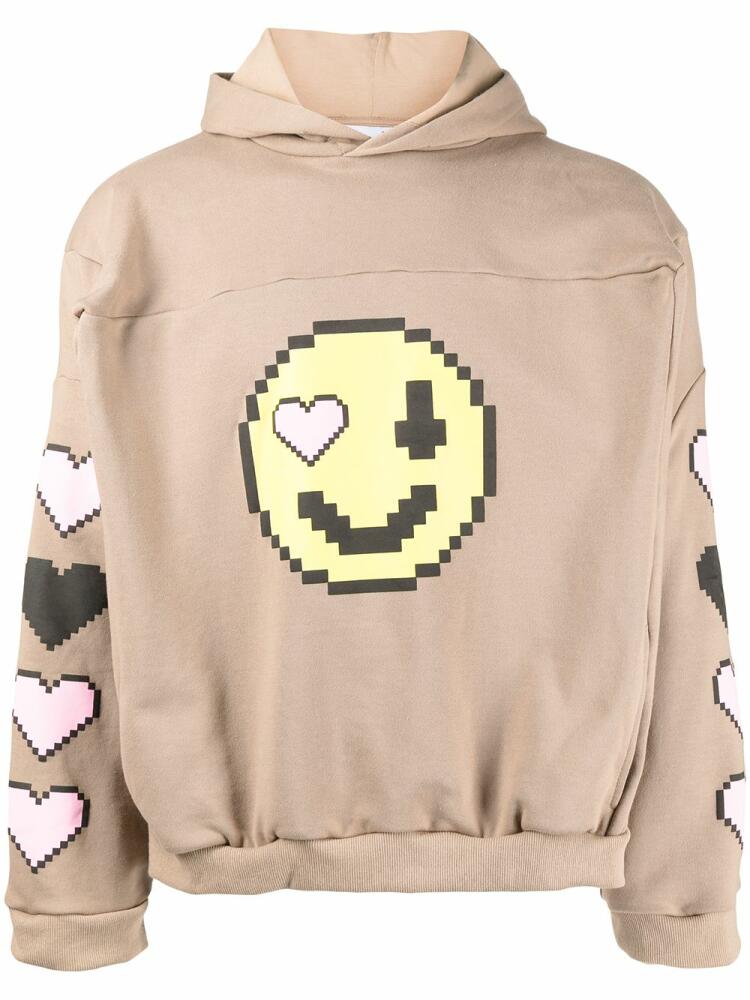 Natasha Zinko pixel-smiley pullover box hoodie - Brown Cover