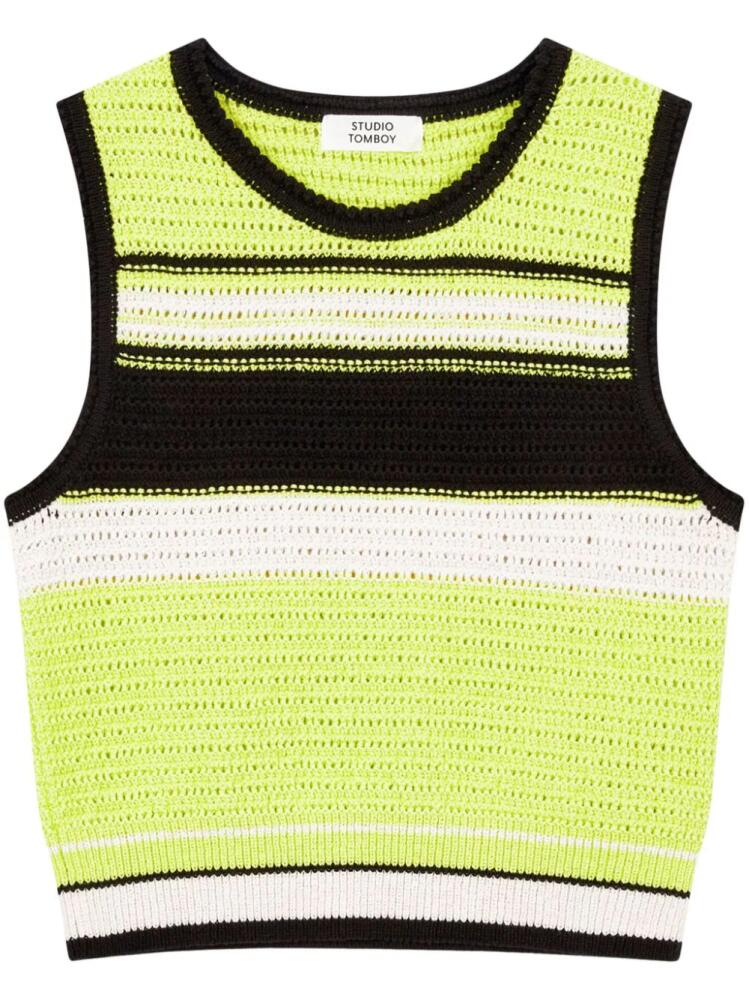 STUDIO TOMBOY striped cropped knitted top - Green Cover