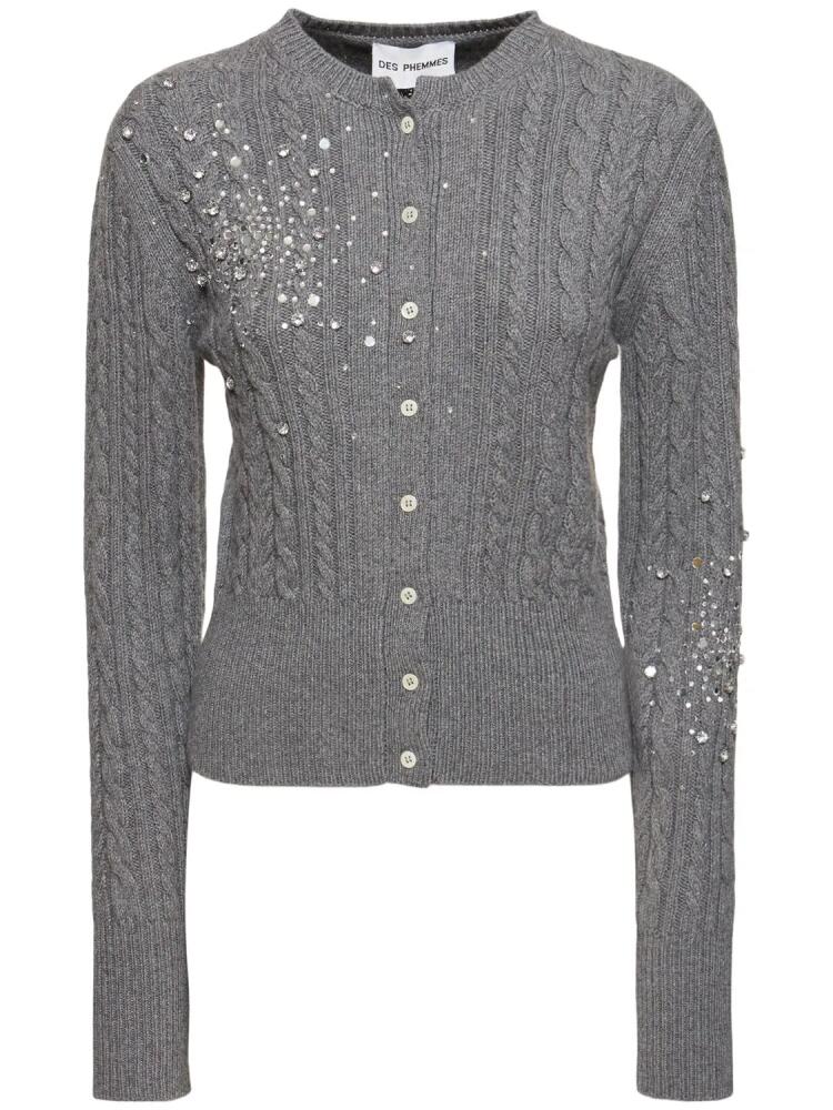 DES PHEMMES Embellished Cable Stitch Knit Cardigan Cover