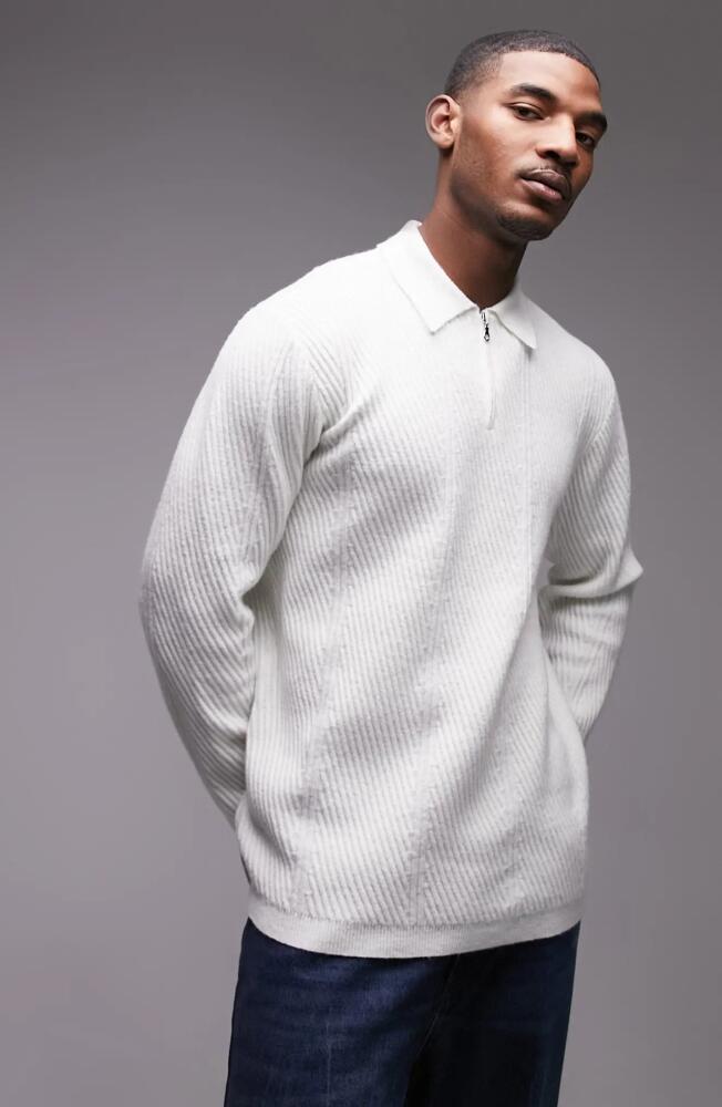 Topman Chevron Rib Quarter Zip Sweater in White Cover