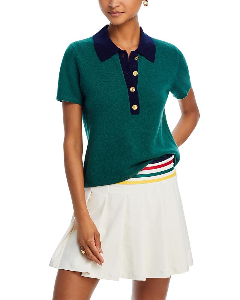 Aqua Cashmere x Venus Williams Contrast Collar Cashmere Short Sleeve Polo Sweater - Exclusive Cover