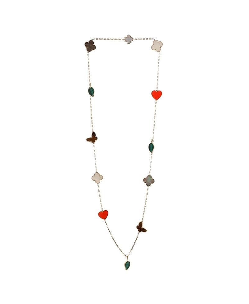 Pre-Owned Van Cleef & Arpels Lucky Alhambra 12 Motifs Necklace 18K Gold with Carnelian, Malachite, Mother of Pearl and Tiger Eye Cover