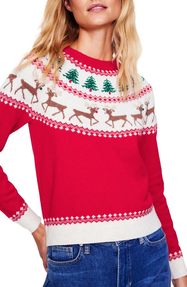 Boden Edie Holiday Fair Isle Crewneck Sweater in Red Reindeers Cover