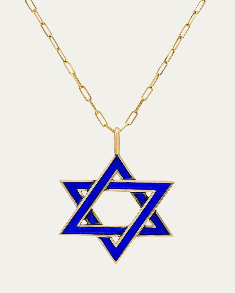 Audrey C. Jewels 18K Yellow Gold and Blue Enamel Star of David Necklace, 16"L Cover