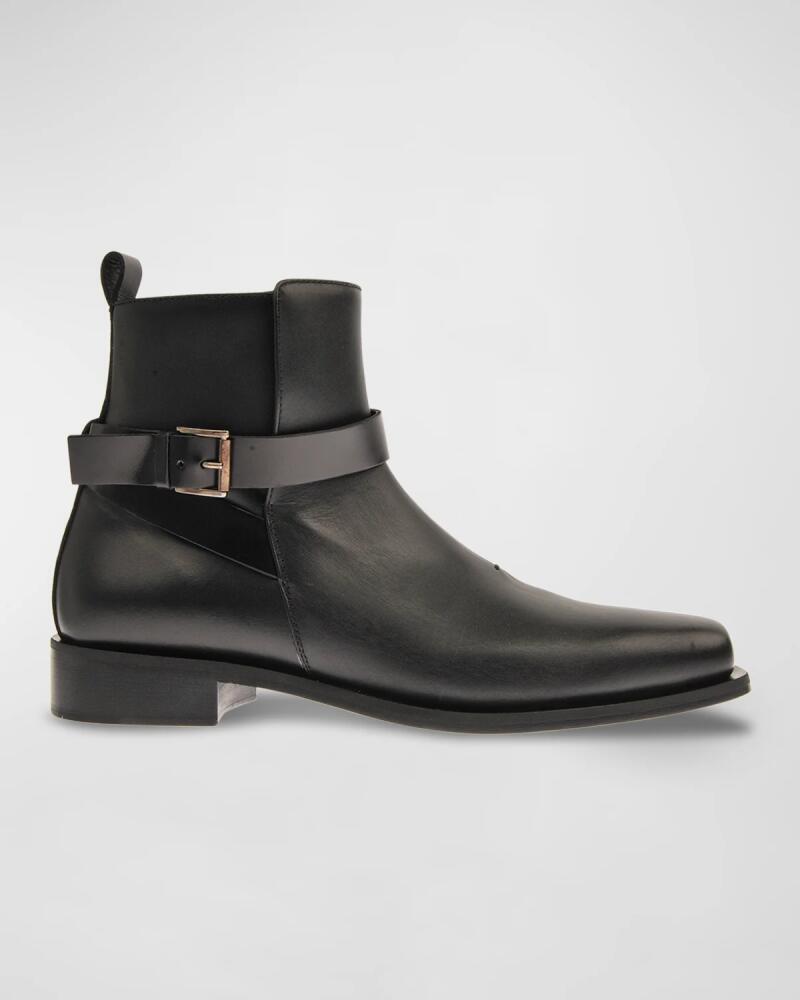 Costume National Men's Buckle Zip Leather Ankle Boots Cover