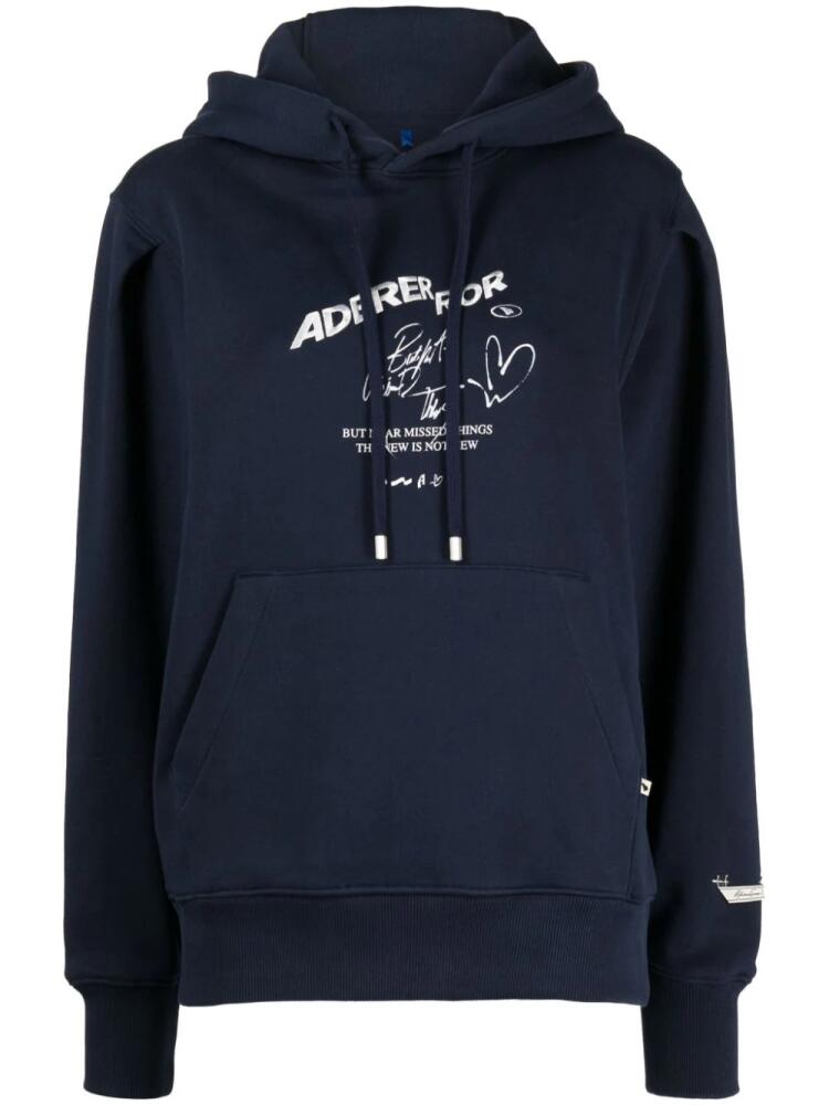 Ader Error logo-embroidered cotton hoodie - Blue Cover