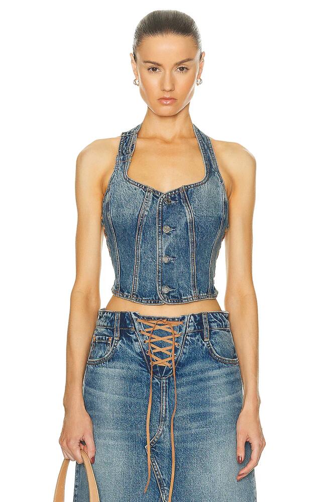 GRLFRND Phoebe Laced Halter Top in Blue Cover