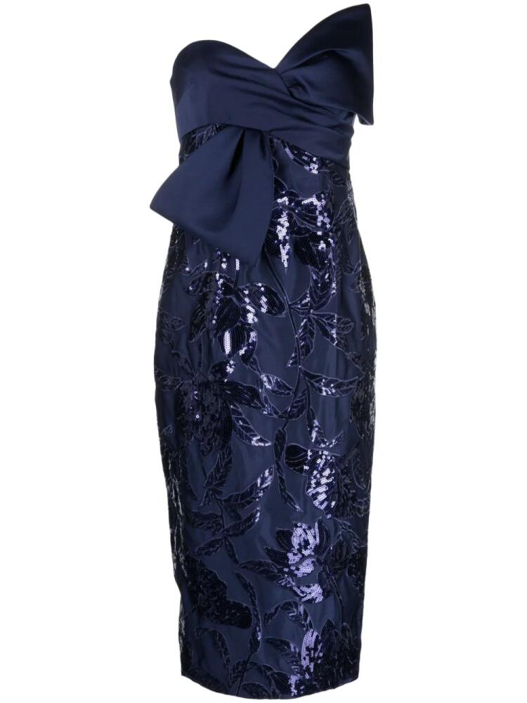 Marchesa Notte Lotus sequin-embellished midi dress - Blue Cover