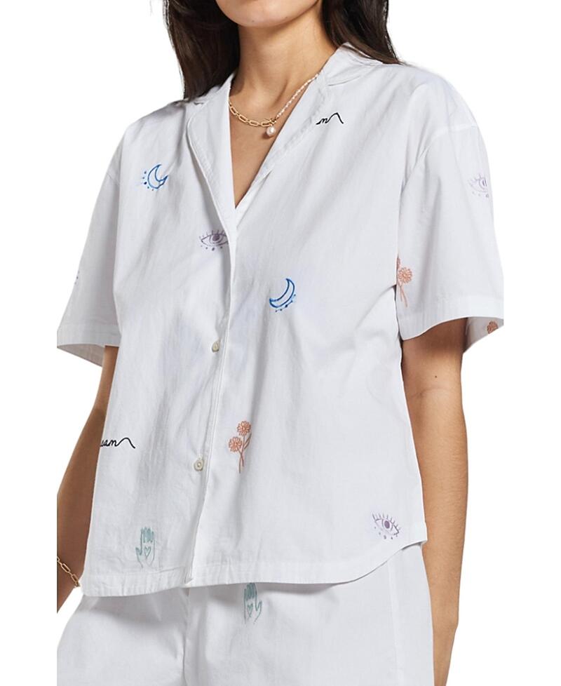 Peachaus Women's Telopea Embroidered Ethical-Cotton Pajama Shirt Cover