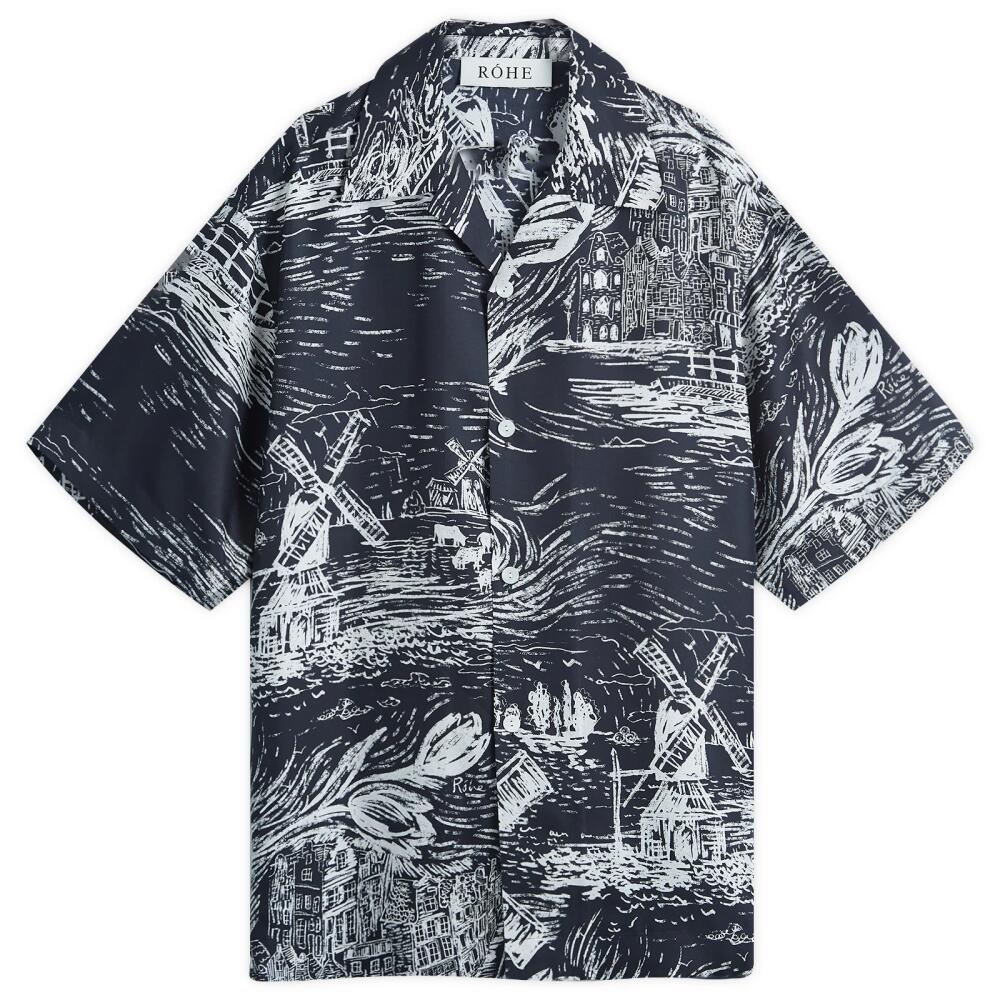 Róhe Men's Printed Silk Vacation Shirt in Black/Crème Cover