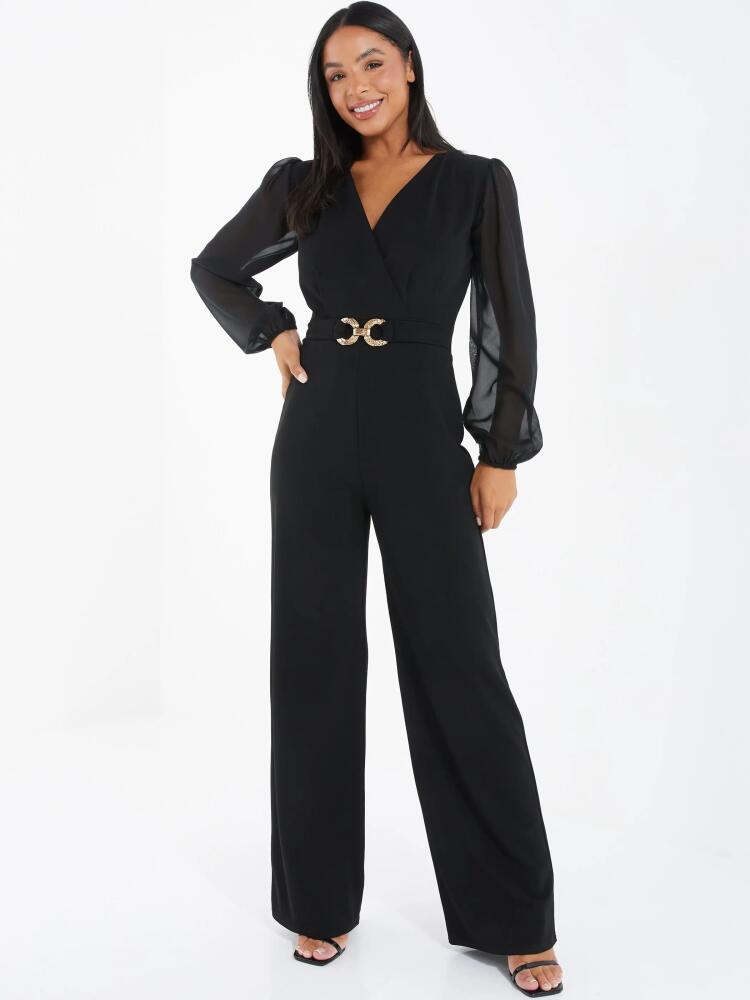 QUIZ Chiffon Buckle Palazzo Jumpsuit in Black Cover