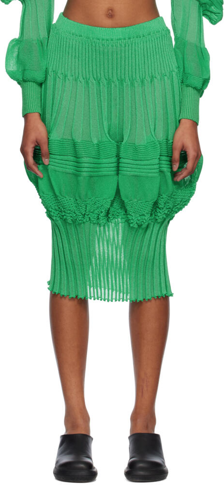 ISSEY MIYAKE Green Assemblage Midi Skirt Cover