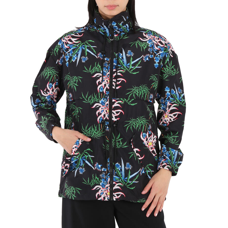 Kenzo Black Sea Lily-Print Hooded Windbreaker Cover