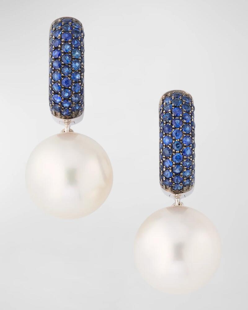 Belpearl 18K White Gold Blue Sapphire and 12.8mm Pearl Earrings Cover