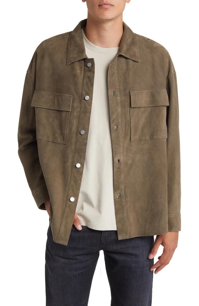 FRAME Clean Suede Button-Up Shirt in Mocha Cover