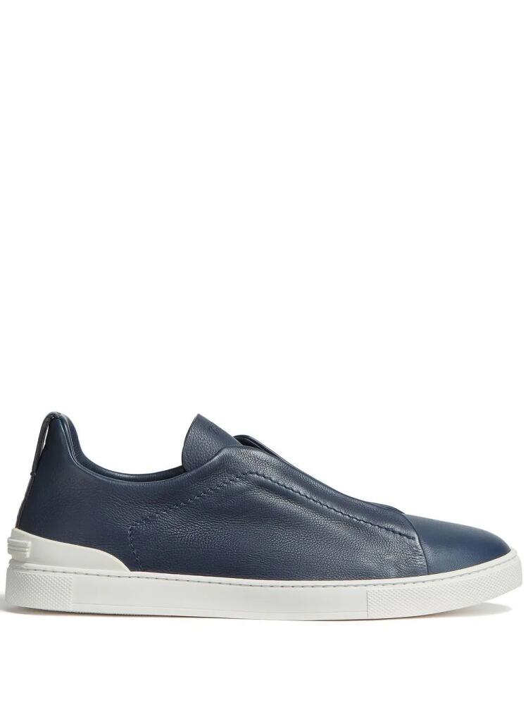 Zegna SECONDSKIN Triple Stitch leather sneakers - Blue Cover