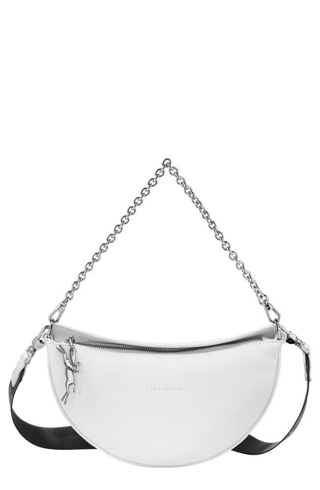 Longchamp Smile Small Half Moon Leather Crossbody Bag in White Cover