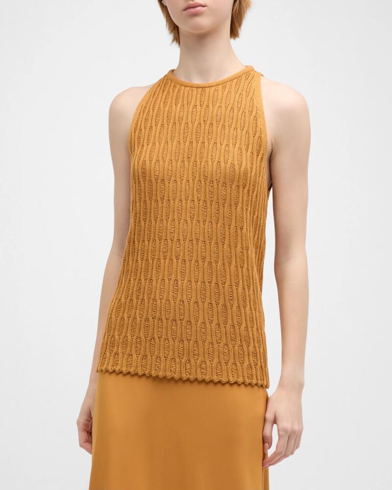 Lafayette 148 New York Honeycomb-Knit Halter Cotton-Silk Tank Cover