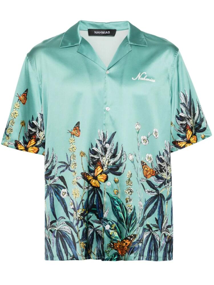 Nahmias Botanical camp-collar satin shirt - Blue Cover