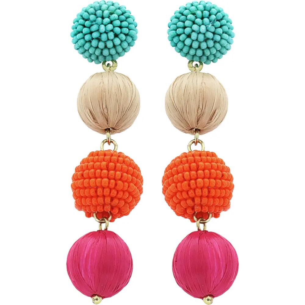 Panacea Bead & Raffia Linear Drop Earrings in Aqua Multi Cover