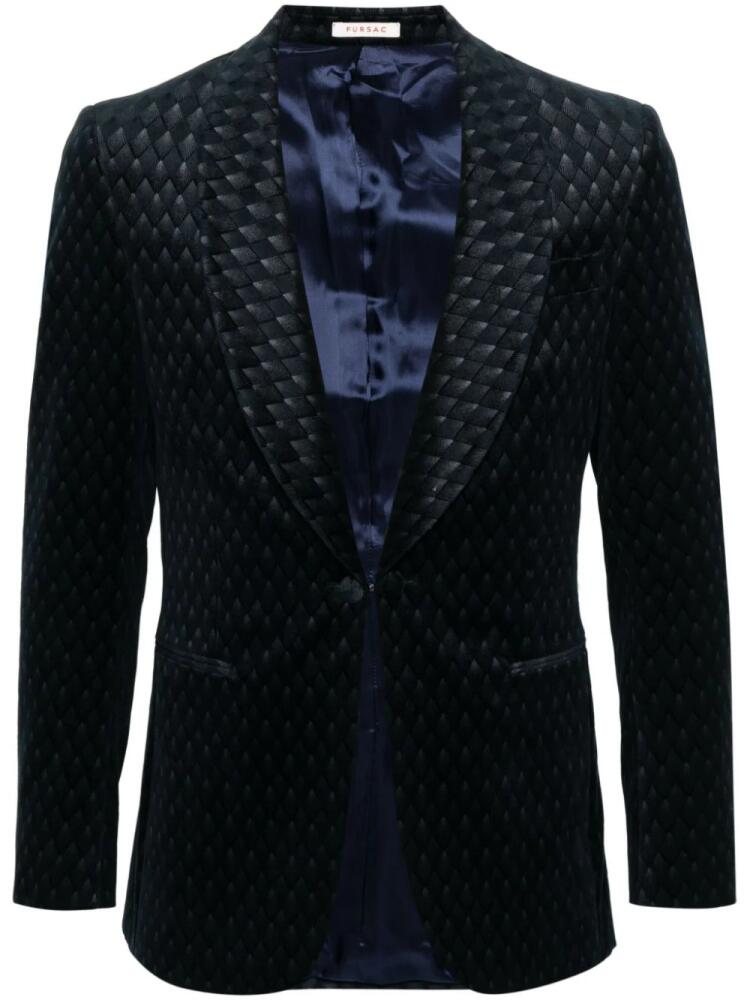 FURSAC geometric-jacquard velvet tuxedo jacket - Blue Cover