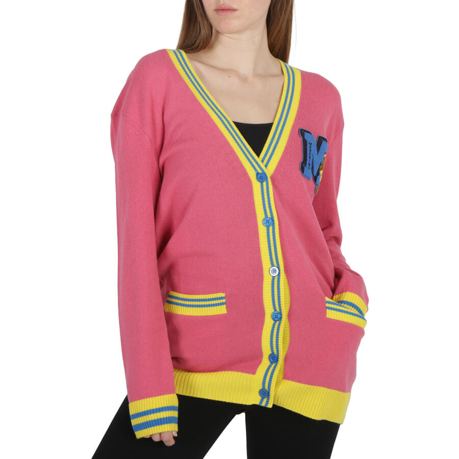 Moschino Fuschia Logo Patch Teddy Varsity Cardigan Cover