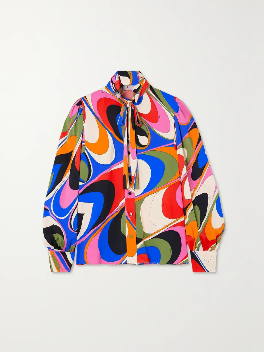 PUCCI - Pussy-bow Printed Crepe Blouse - Blue Cover