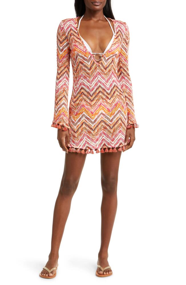 Ramy Brook Cassie Metallic Space Dye Long Sleeve Cover-Up Dress in Orangeade Spacedye Chevron Cover